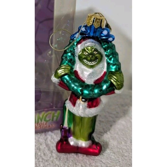 2004 Brass Key Grinch w/ Wreath Glass Ornament How Grinch Stole Christmas - Picture 2 of 7